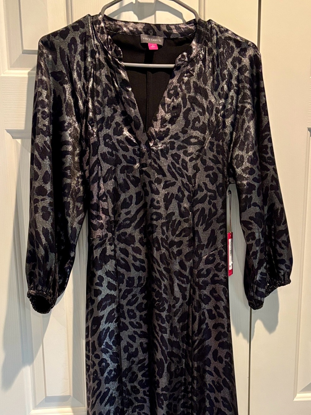 Vince Camuto Charcoal and Black Leopard-Print Long Maxi Dress
